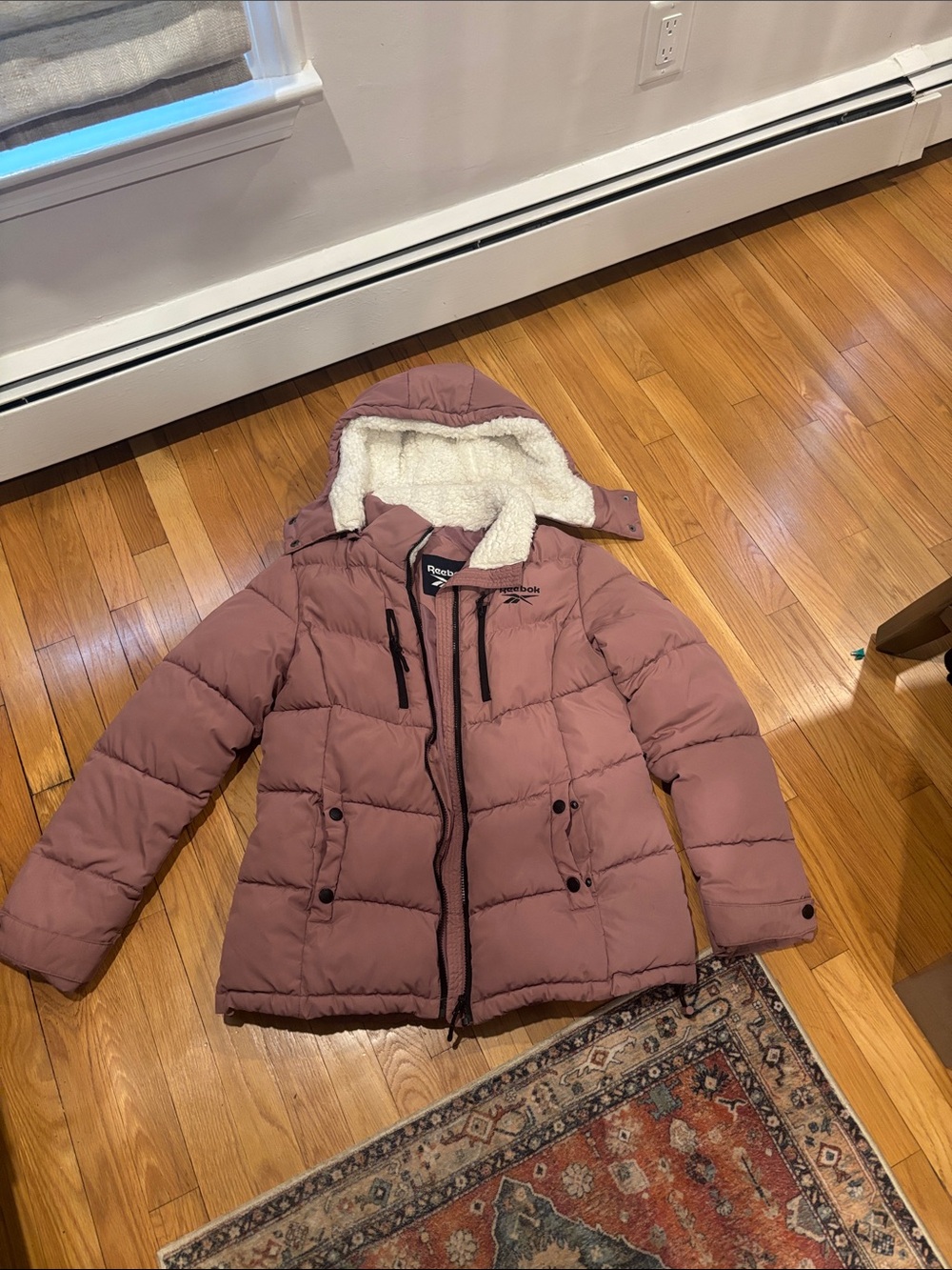 Reebok Women's Quilted Hooded Puffer Jacket in Mauve